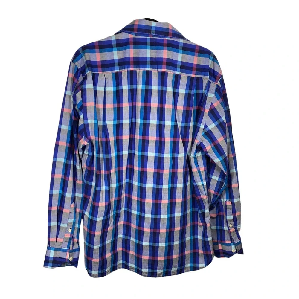 Bloomingdales Mens Store Checkered Button Down Shirt 100% Cotton Blue Gray Large - Picture 2 of 4